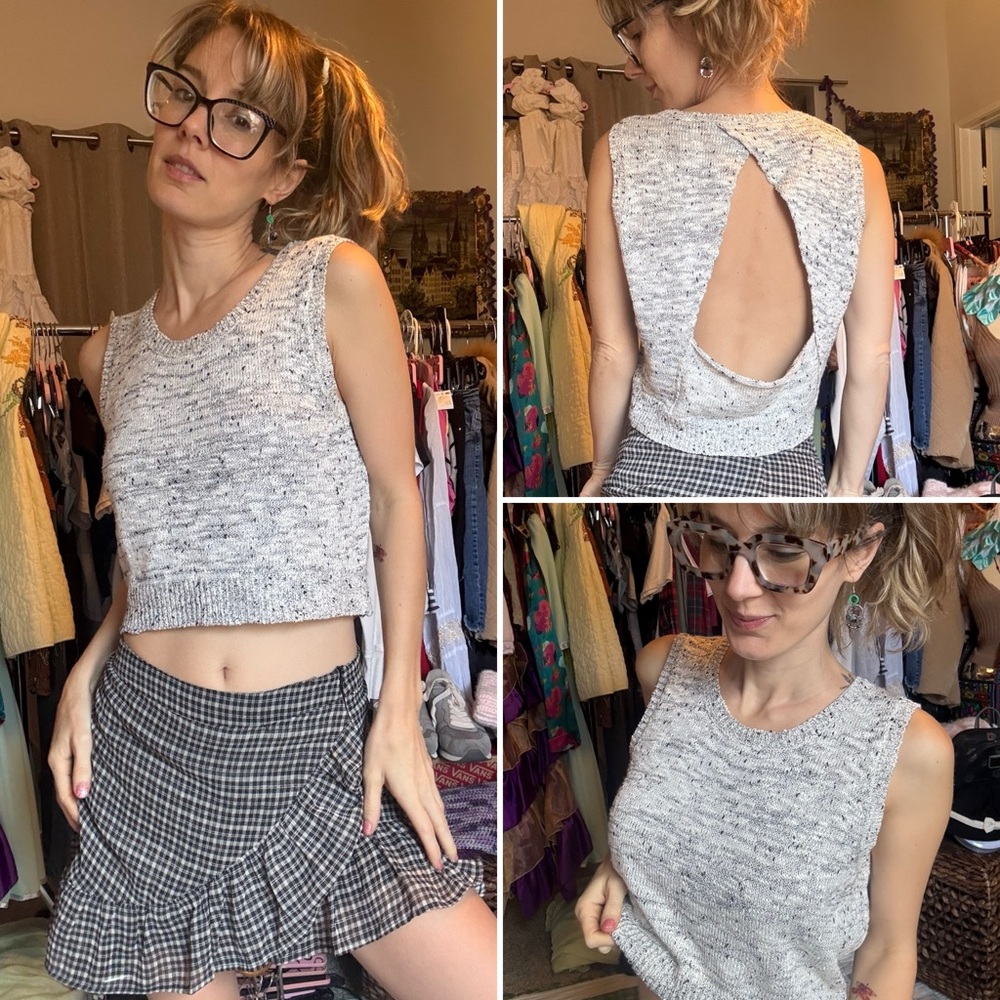 Knot Sisters Black and White Knit Tank Top XS TO Medium - Picture 3 of 9